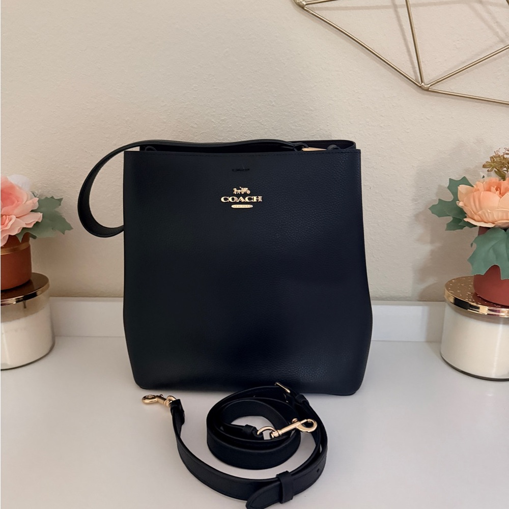Coach Black Leather Bucket Bag